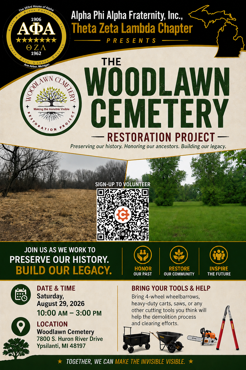 Woodlawn Cemetery Restoration Project flyer